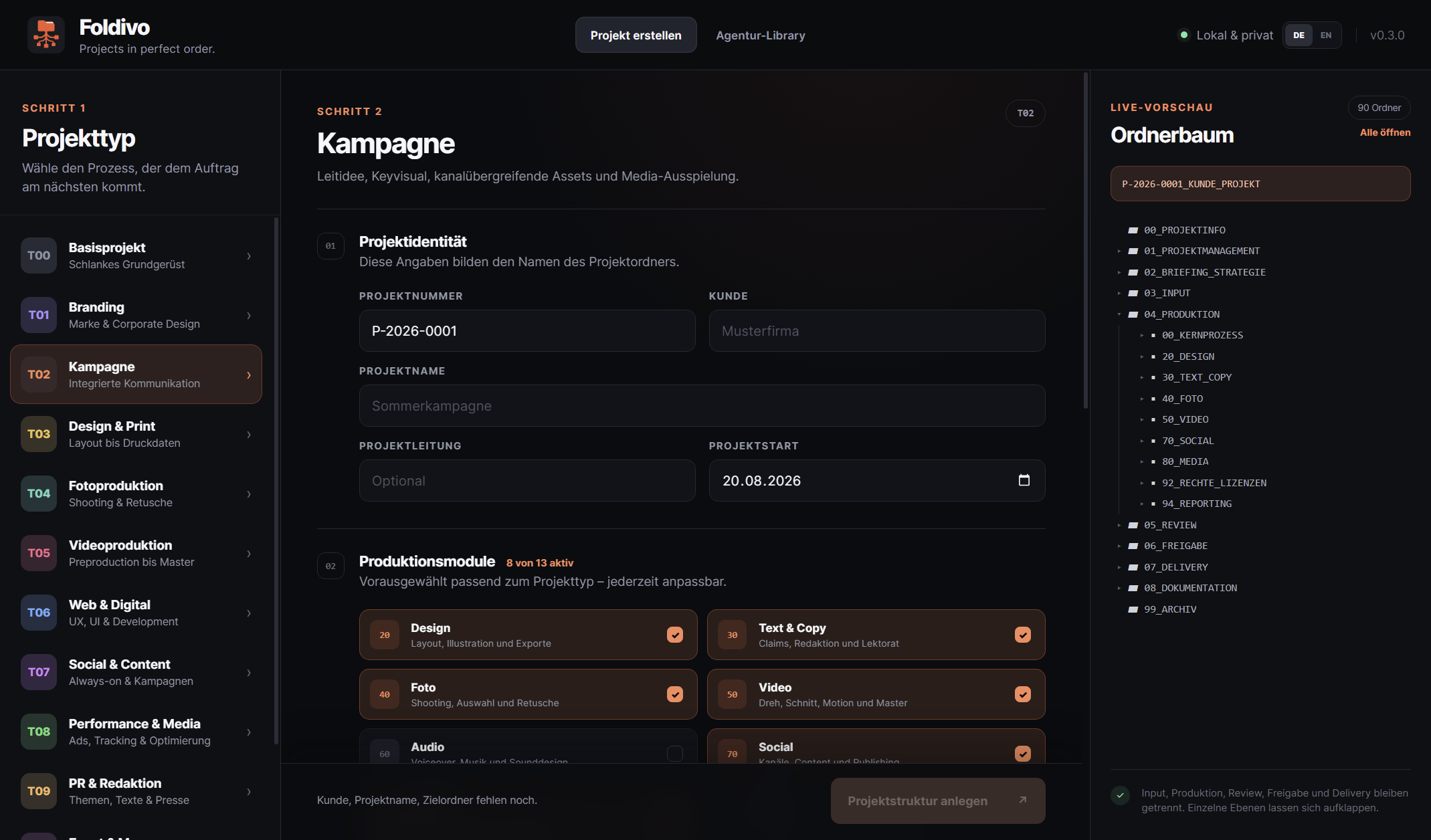 Foldivo Agency Library mit zentralen Bereichen und Assets